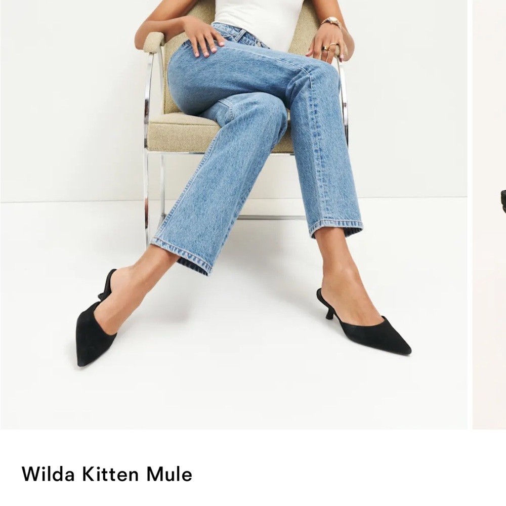 Reformation Black Kitten Heel Mules